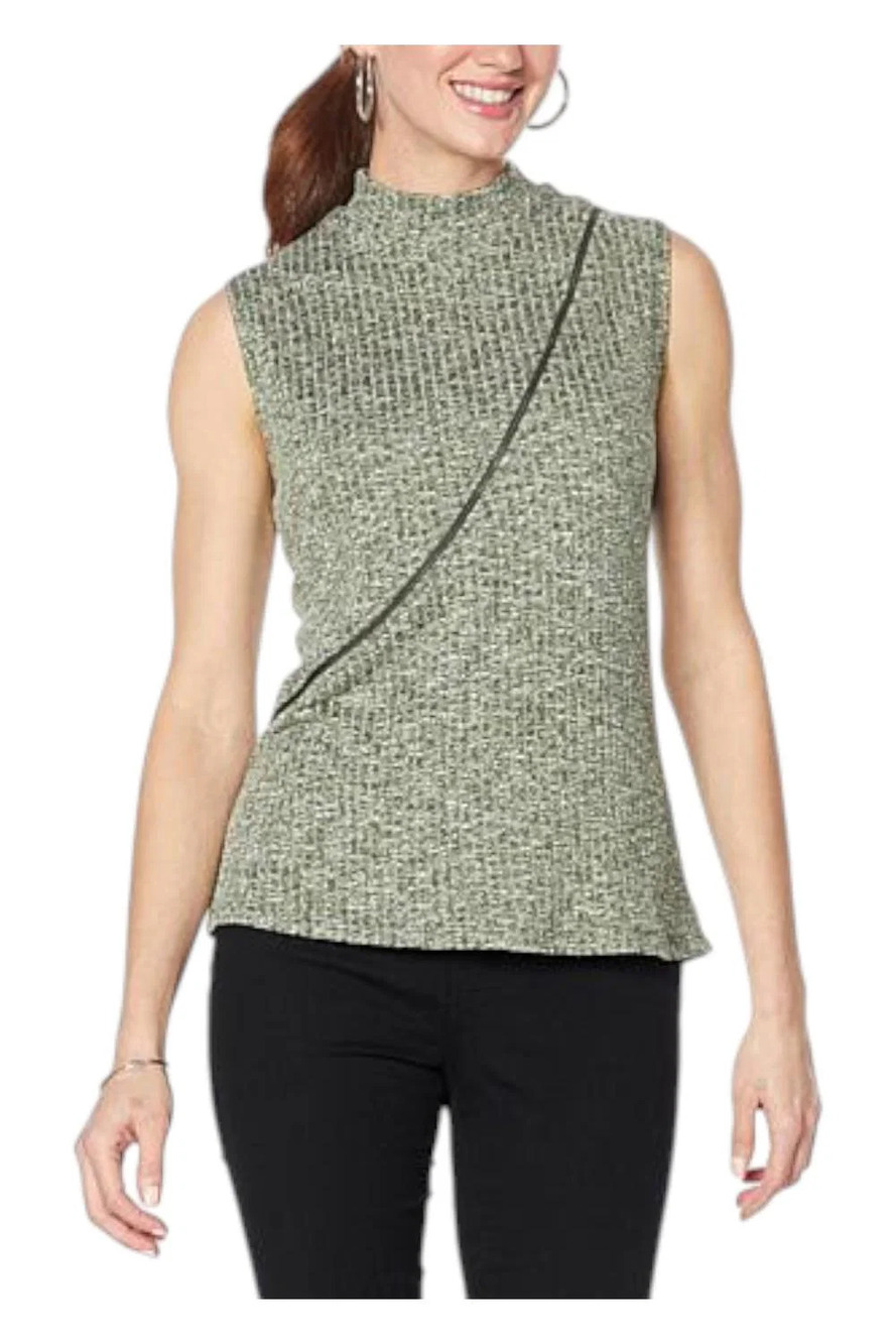 Brittany Humble Women's Mock Neck Zipper Top Olive - Regular